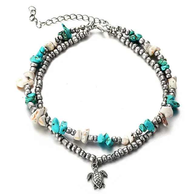 IF YOU Fashion Sea Turtles Imitation Pearls Starfish Charms Bracelets Anklets For Women Bohemian Summer Foot Chain Jewelry Gifts