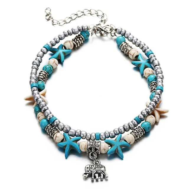 IF YOU Fashion Sea Turtles Imitation Pearls Starfish Charms Bracelets Anklets For Women Bohemian Summer Foot Chain Jewelry Gifts