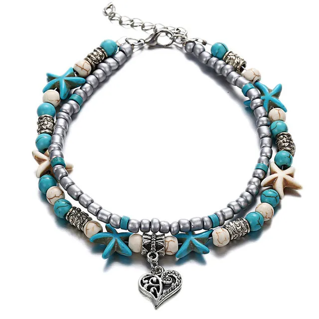 IF YOU Fashion Sea Turtles Imitation Pearls Starfish Charms Bracelets Anklets For Women Bohemian Summer Foot Chain Jewelry Gifts
