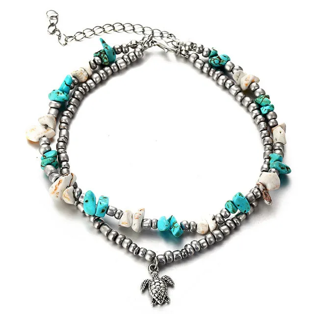 IF YOU New Design Sea Turtles Single Layer Anklet Vintage Dragonfly Style Charm Chain Foot Anklet For Women Jewelry Drop Shipper