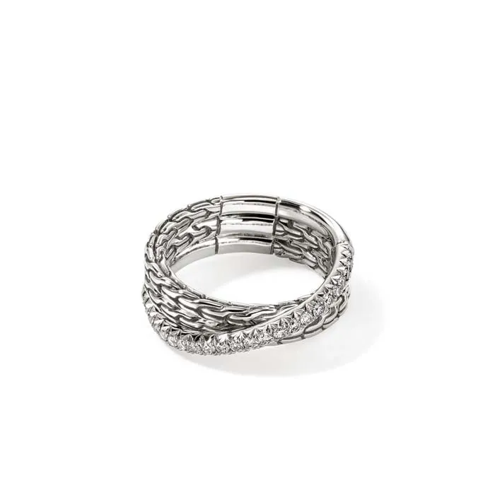 John Hardy .35CTW Essential Pav Crossover Ring in Sterling Silver, 7MM