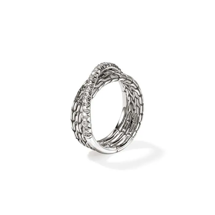 John Hardy .35CTW Essential Pav Crossover Ring in Sterling Silver, 7MM