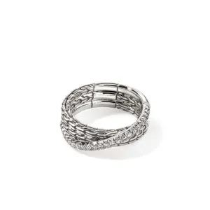 John Hardy .35CTW Essential Pav Crossover Ring in Sterling Silver, 7MM