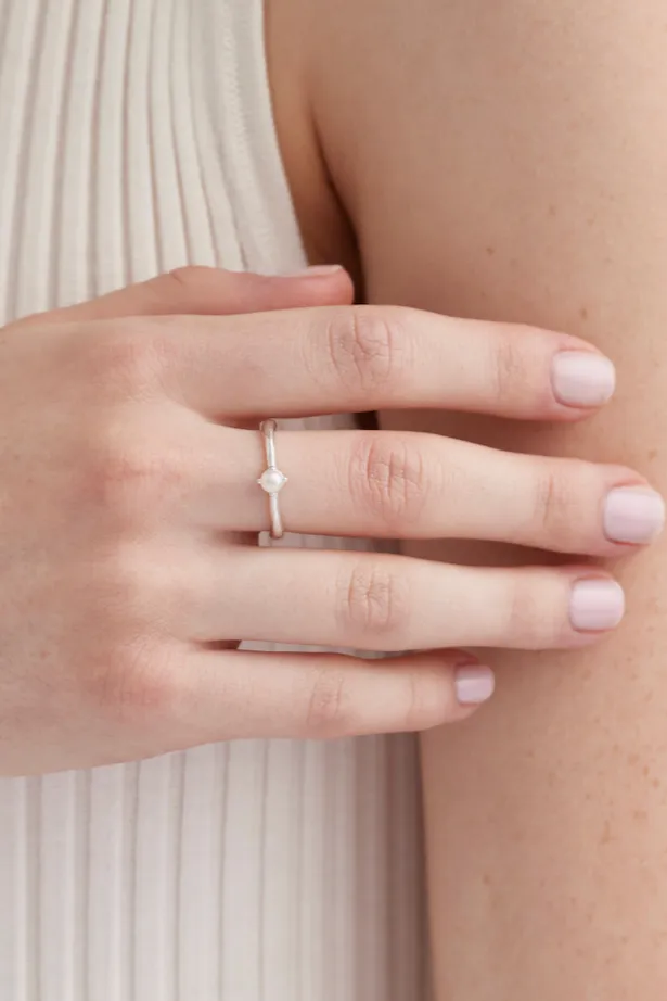 June Pearl Silver Birthstone Ring