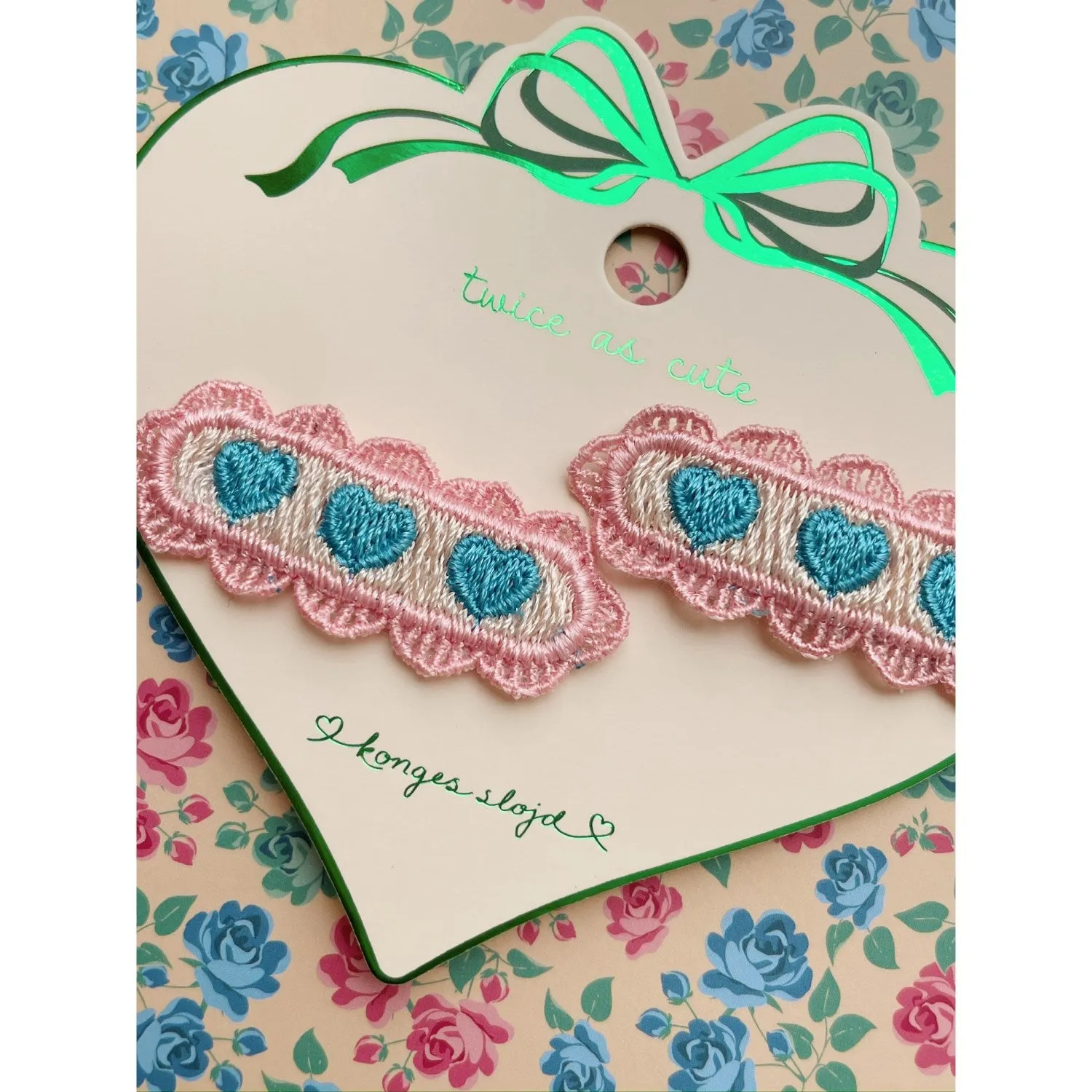 Konges Sl?jd Buttercream 2 Pack Heart Embroidery Hair Clip