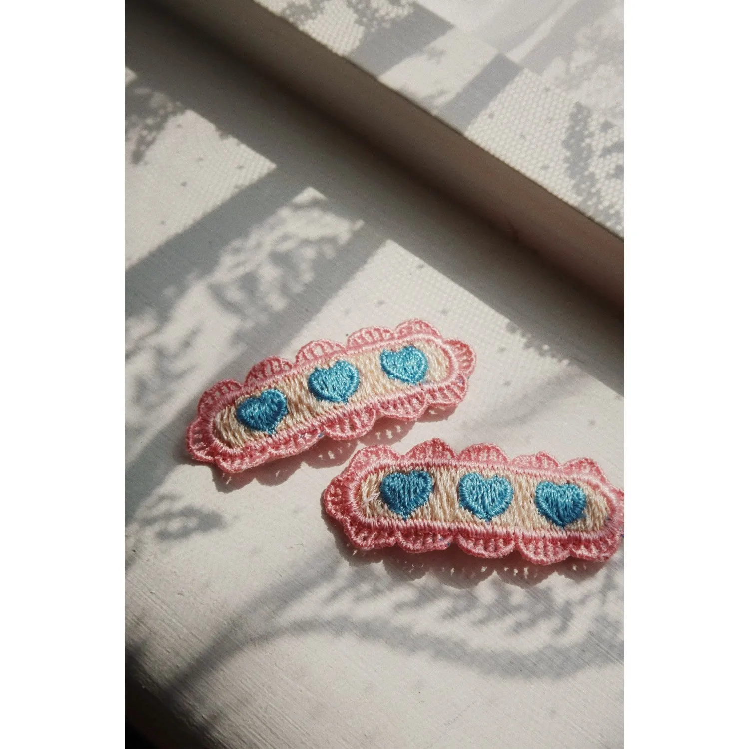 Konges Sl?jd Buttercream 2 Pack Heart Embroidery Hair Clip