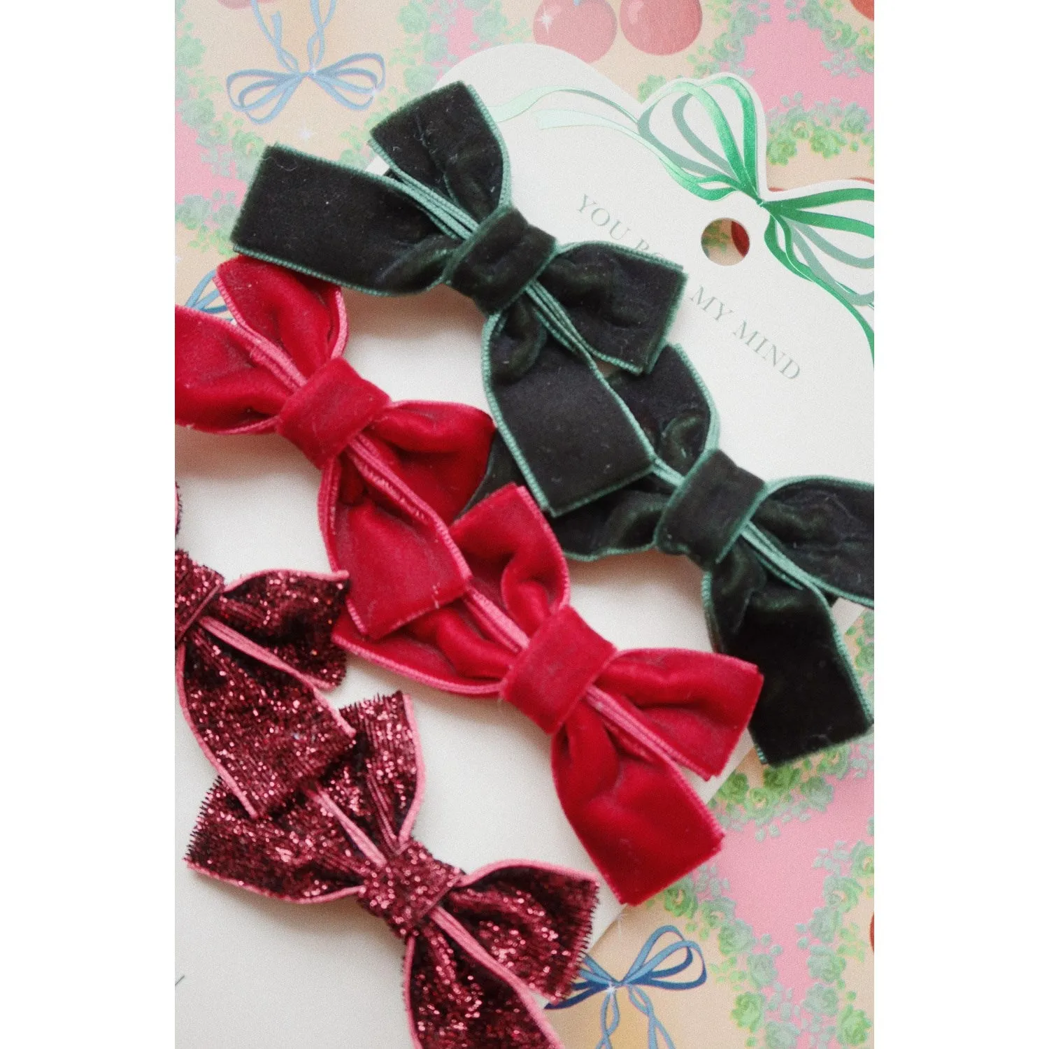 Konges Sl?jd Red/Glitter/Green 6 Pack Micki Bow Hair Clips