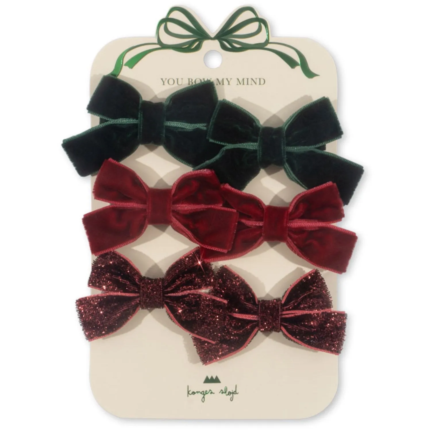 Konges Sl?jd Red/Glitter/Green 6 Pack Micki Bow Hair Clips