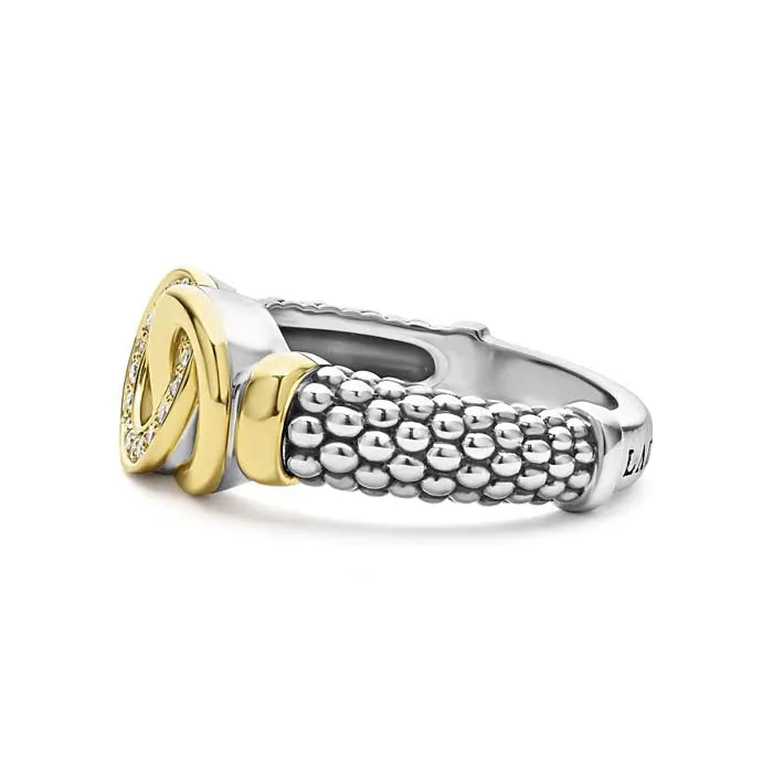 LAGOS Two-Tone Interlocking Diamond Ring in 18K Yellow Gold and Sterling Silver - Size 7