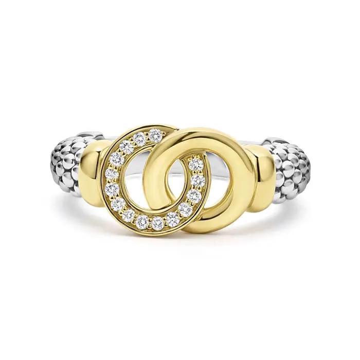 LAGOS Two-Tone Interlocking Diamond Ring in 18K Yellow Gold and Sterling Silver - Size 7