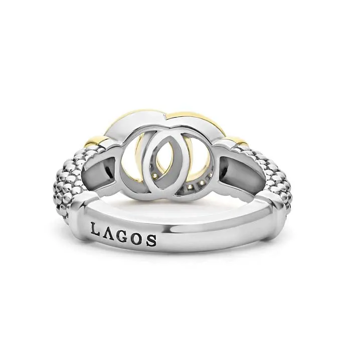 LAGOS Two-Tone Interlocking Diamond Ring in 18K Yellow Gold and Sterling Silver - Size 7