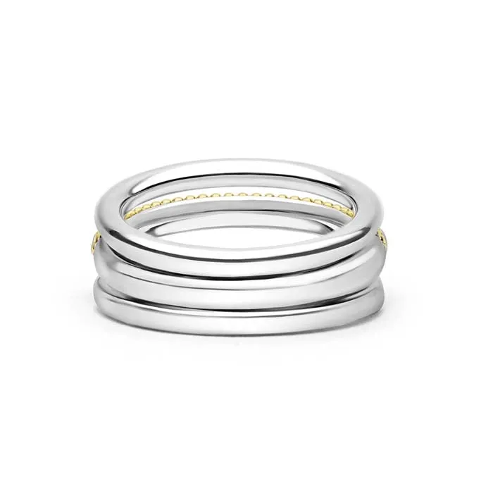 LAGOS Two-Tone Three Row Diamond Ring in Sterling Silver and 18K Yellow Gold
