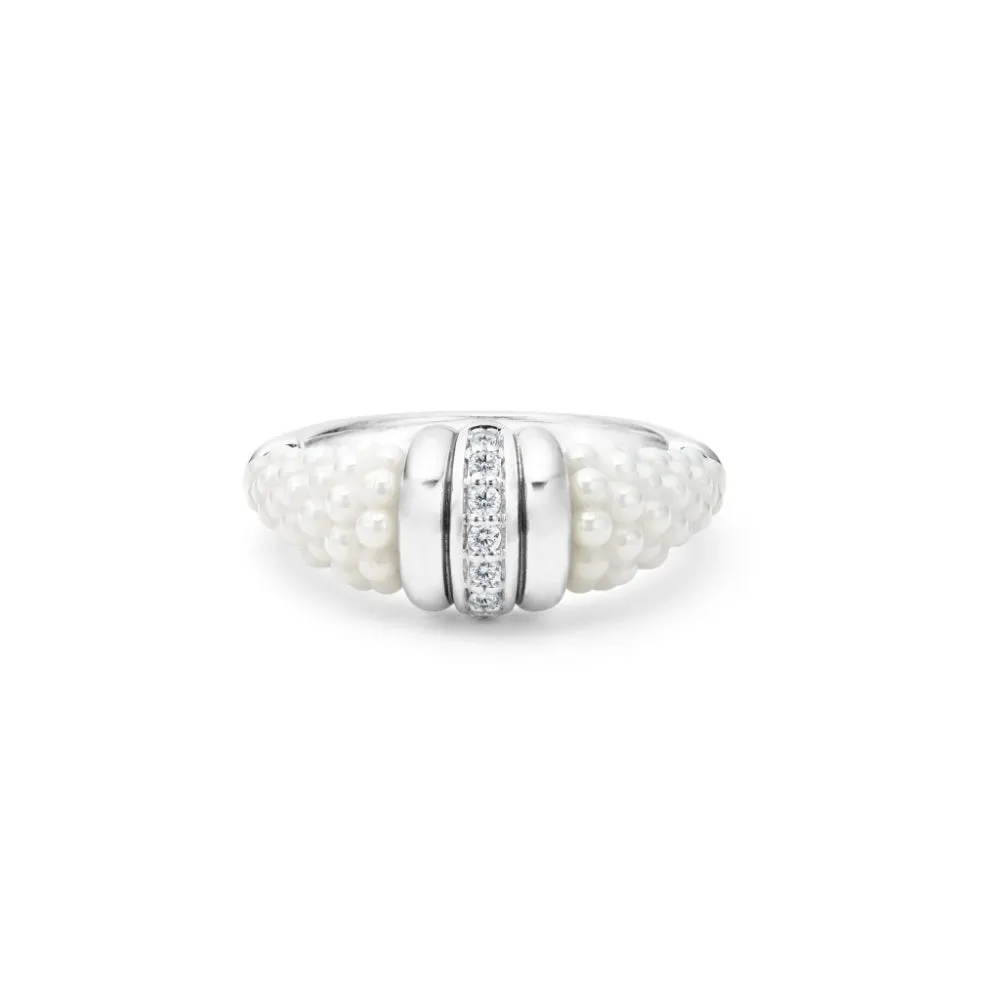 Lagos White Caviar Ceramic Diamond Stacking Ring
