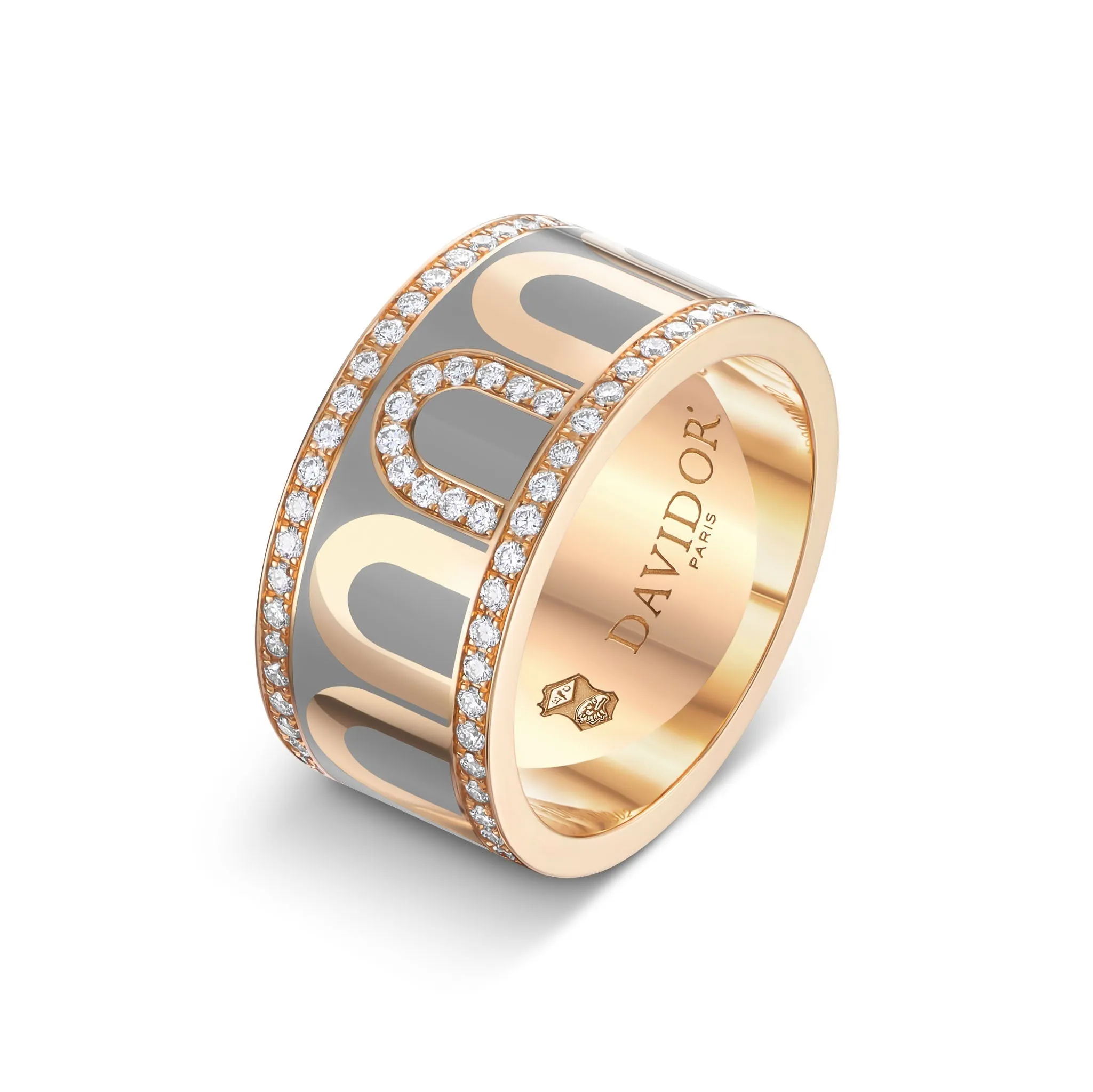 L'Arc de DAVIDOR Ring GM, 18k Rose Gold with Anthracite Lacquered Ceramic and Porta Diamonds