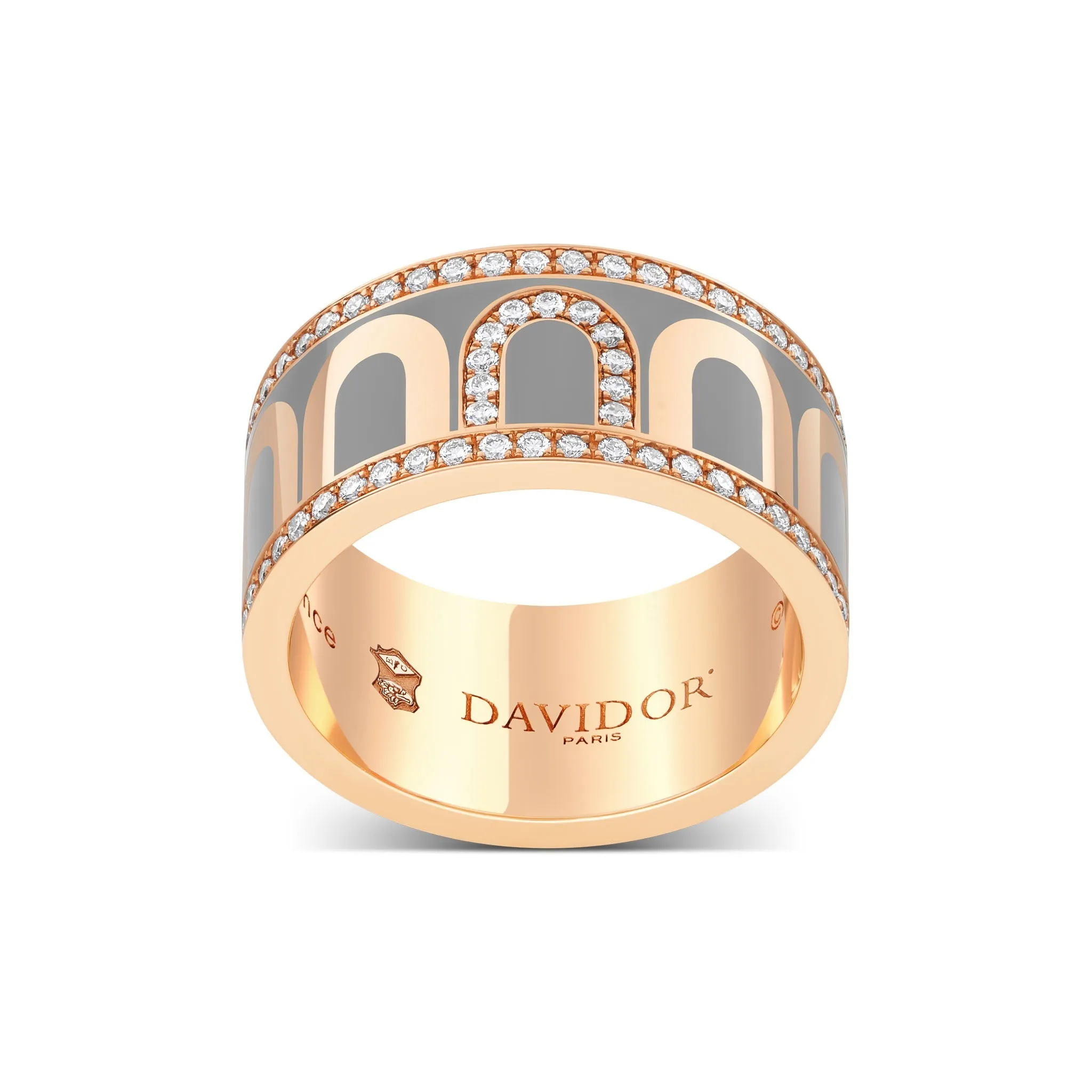 L'Arc de DAVIDOR Ring GM, 18k Rose Gold with Anthracite Lacquered Ceramic and Porta Diamonds