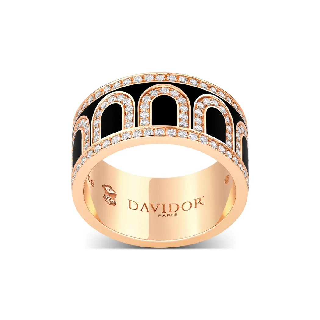 L'Arc de DAVIDOR Ring GM, 18k Rose Gold with Caviar Lacquered Ceramic and Palais Diamonds