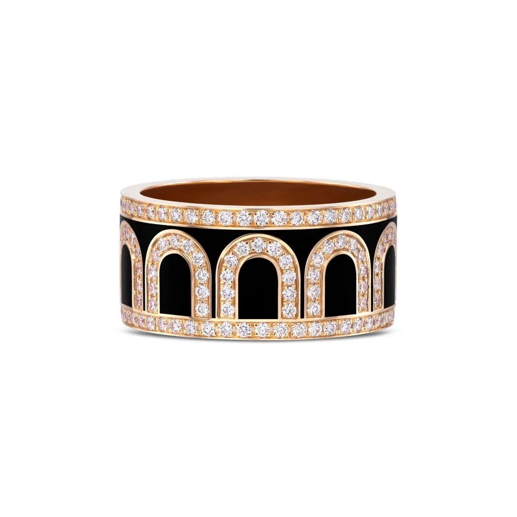L'Arc de DAVIDOR Ring GM, 18k Rose Gold with Caviar Lacquered Ceramic and Palais Diamonds
