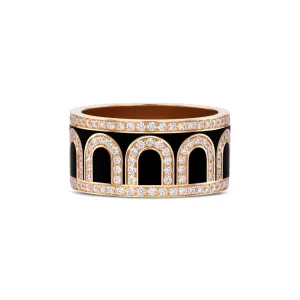 L'Arc de DAVIDOR Ring GM, 18k Rose Gold with Caviar Lacquered Ceramic and Palais Diamonds