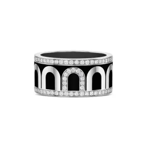 L'Arc de DAVIDOR Ring GM, 18k White Gold with Caviar Lacquered Ceramic and Porta Diamonds