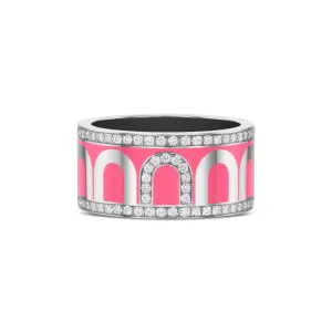 L'Arc de DAVIDOR Ring GM, 18k White Gold with May Rose Lacquered Ceramic and Porta Diamonds