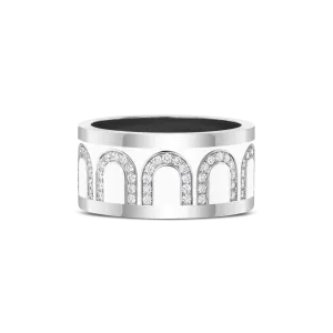 L'Arc de DAVIDOR Ring GM, 18k White Gold with Neige Lacquered Ceramic and Arcade Diamonds