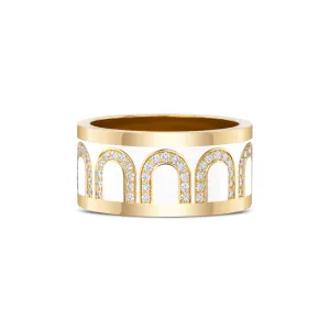 L'Arc de DAVIDOR Ring GM, 18k Yellow Gold with Neige Lacquered Ceramic and Arcade Diamonds