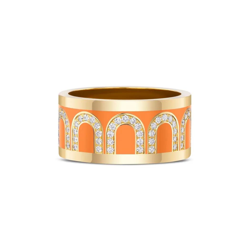 L'Arc de DAVIDOR Ring GM, 18k Yellow Gold with Zeste Lacquered Ceramic and Arcade Diamonds