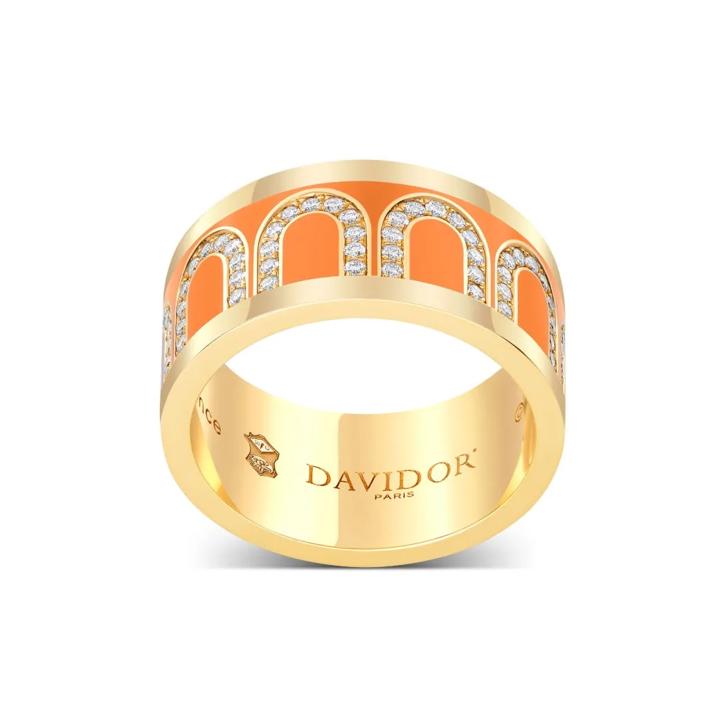 L'Arc de DAVIDOR Ring GM, 18k Yellow Gold with Zeste Lacquered Ceramic and Arcade Diamonds