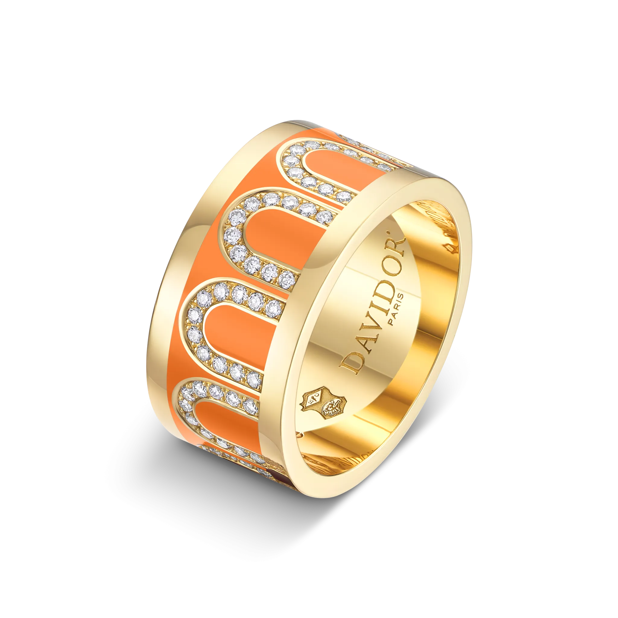 L'Arc de DAVIDOR Ring GM, 18k Yellow Gold with Zeste Lacquered Ceramic and Arcade Diamonds