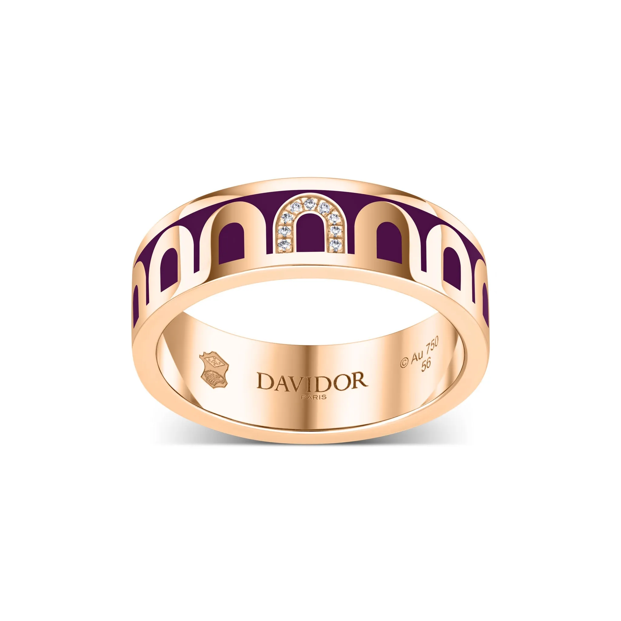 LArc de DAVIDOR Ring MM, 18k Rose Gold with Aubergine Lacquered Ceramic and Porta Simple Diamonds