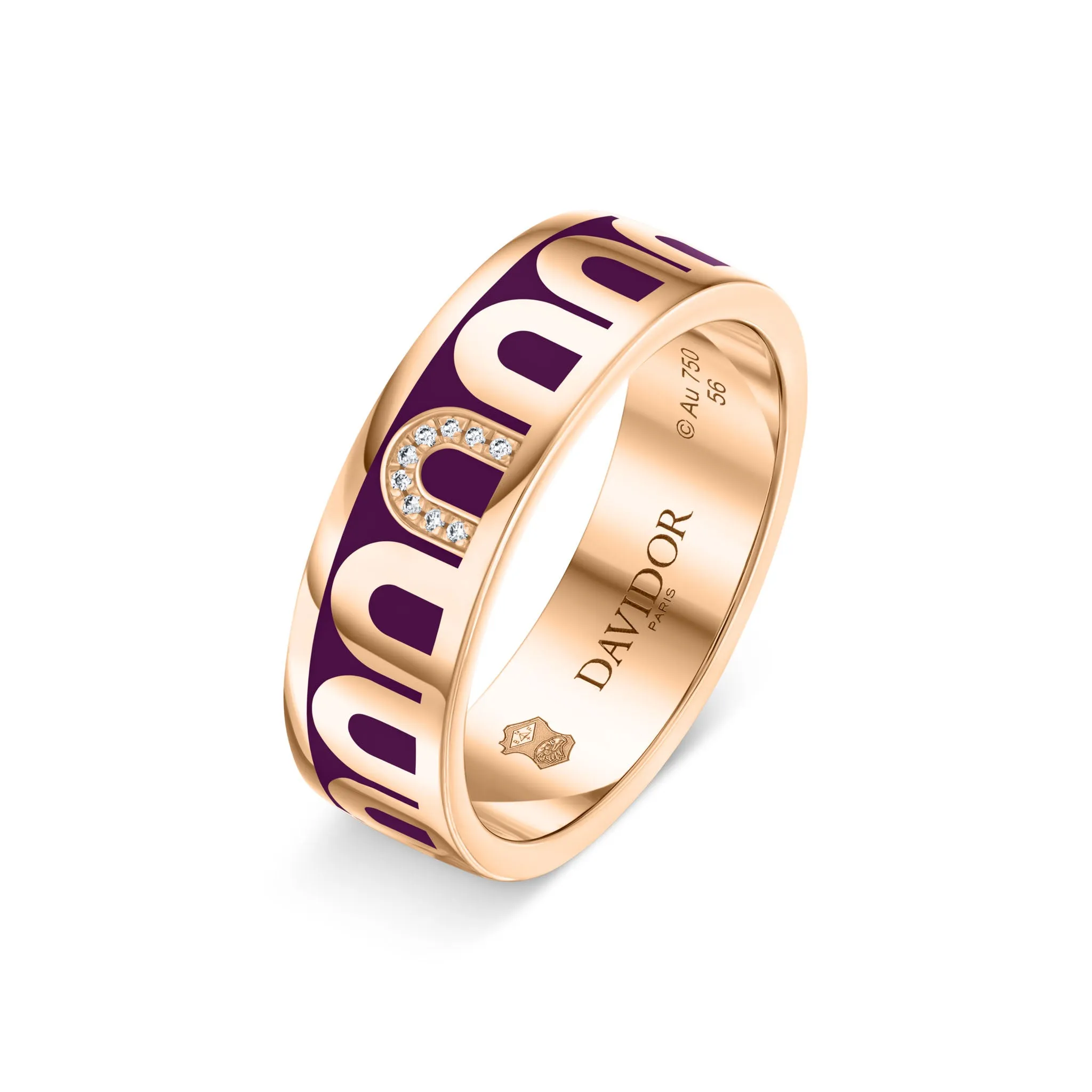 LArc de DAVIDOR Ring MM, 18k Rose Gold with Aubergine Lacquered Ceramic and Porta Simple Diamonds