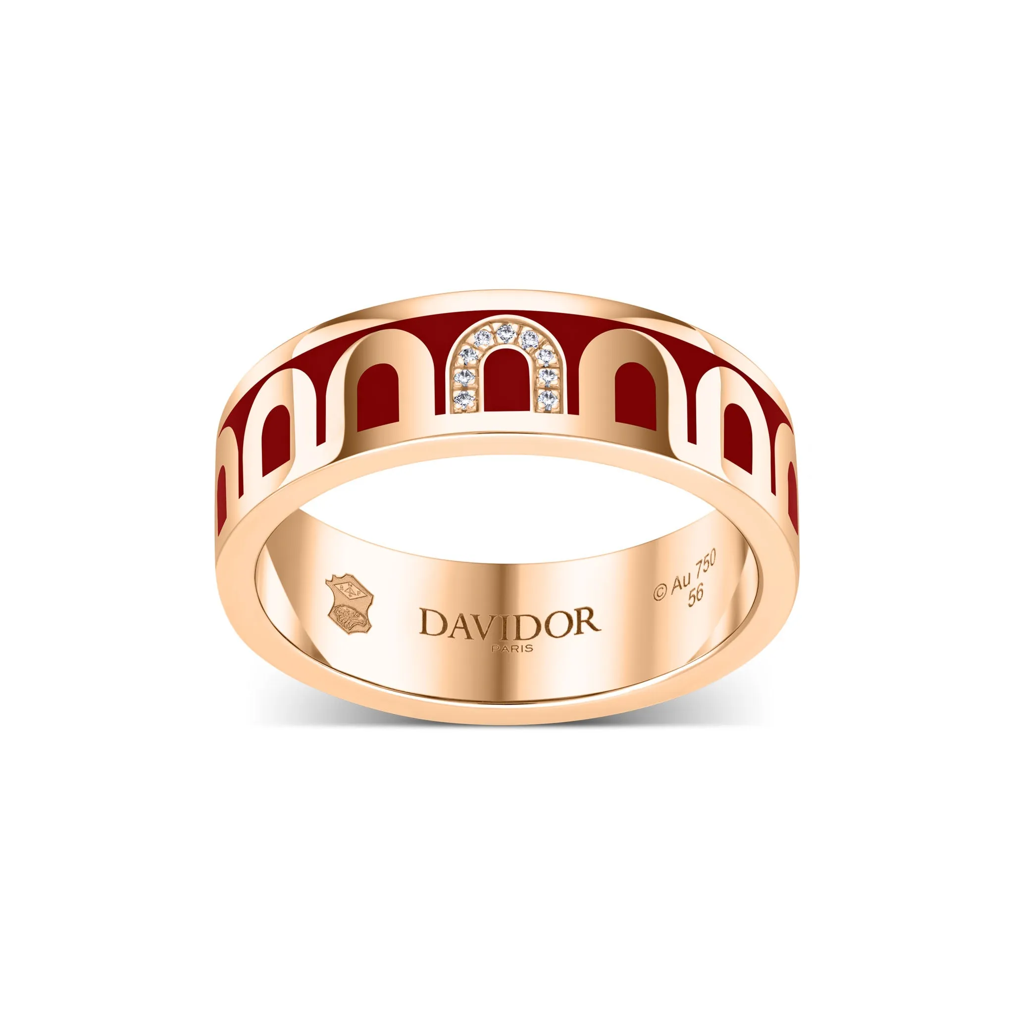 LArc de DAVIDOR Ring MM, 18k Rose Gold with DAVIDOR Bordeaux Lacquered Ceramic and Porta Simple Diamonds