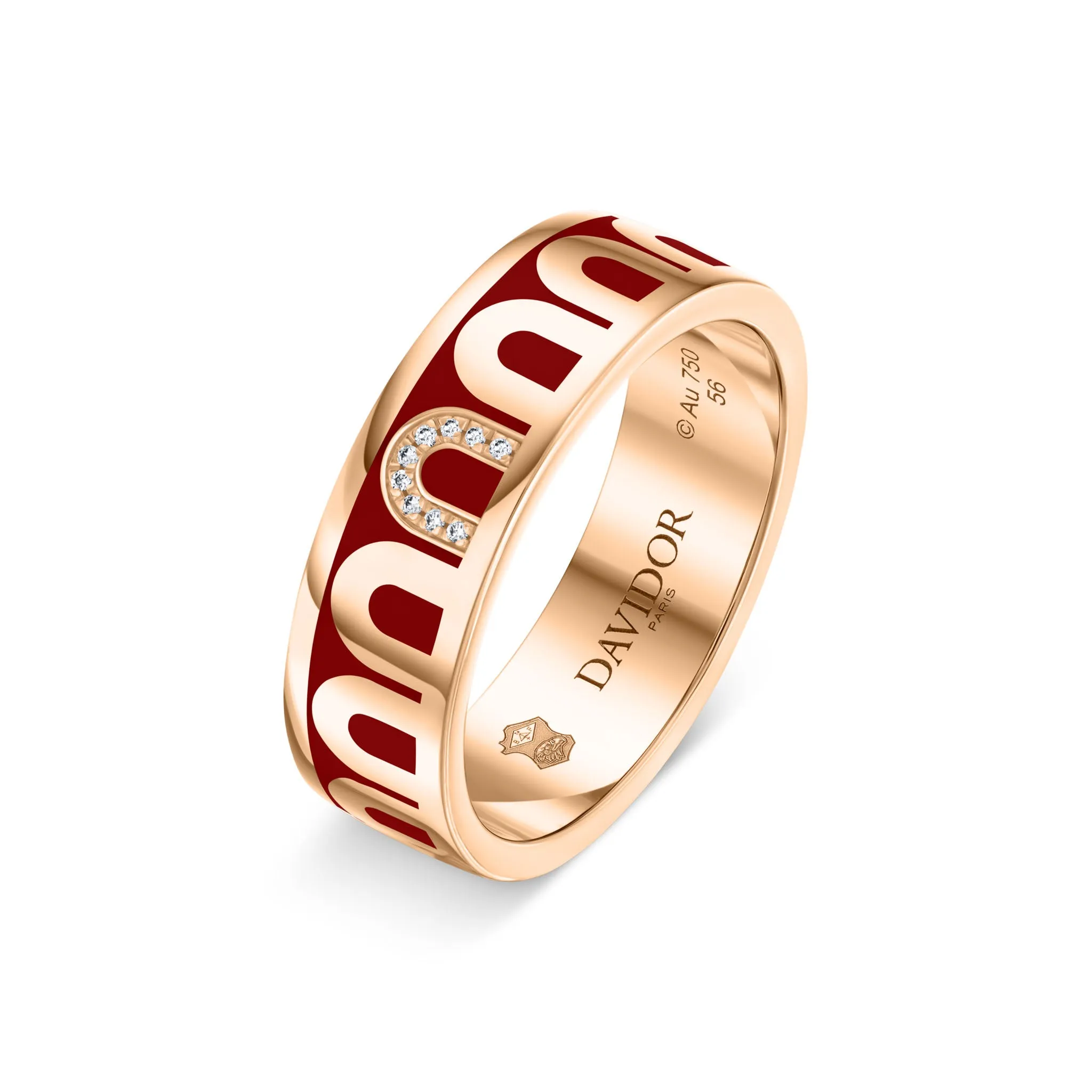 LArc de DAVIDOR Ring MM, 18k Rose Gold with DAVIDOR Bordeaux Lacquered Ceramic and Porta Simple Diamonds