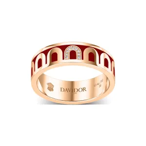 LArc de DAVIDOR Ring MM, 18k Rose Gold with DAVIDOR Bordeaux Lacquered Ceramic and Porta Simple Diamonds