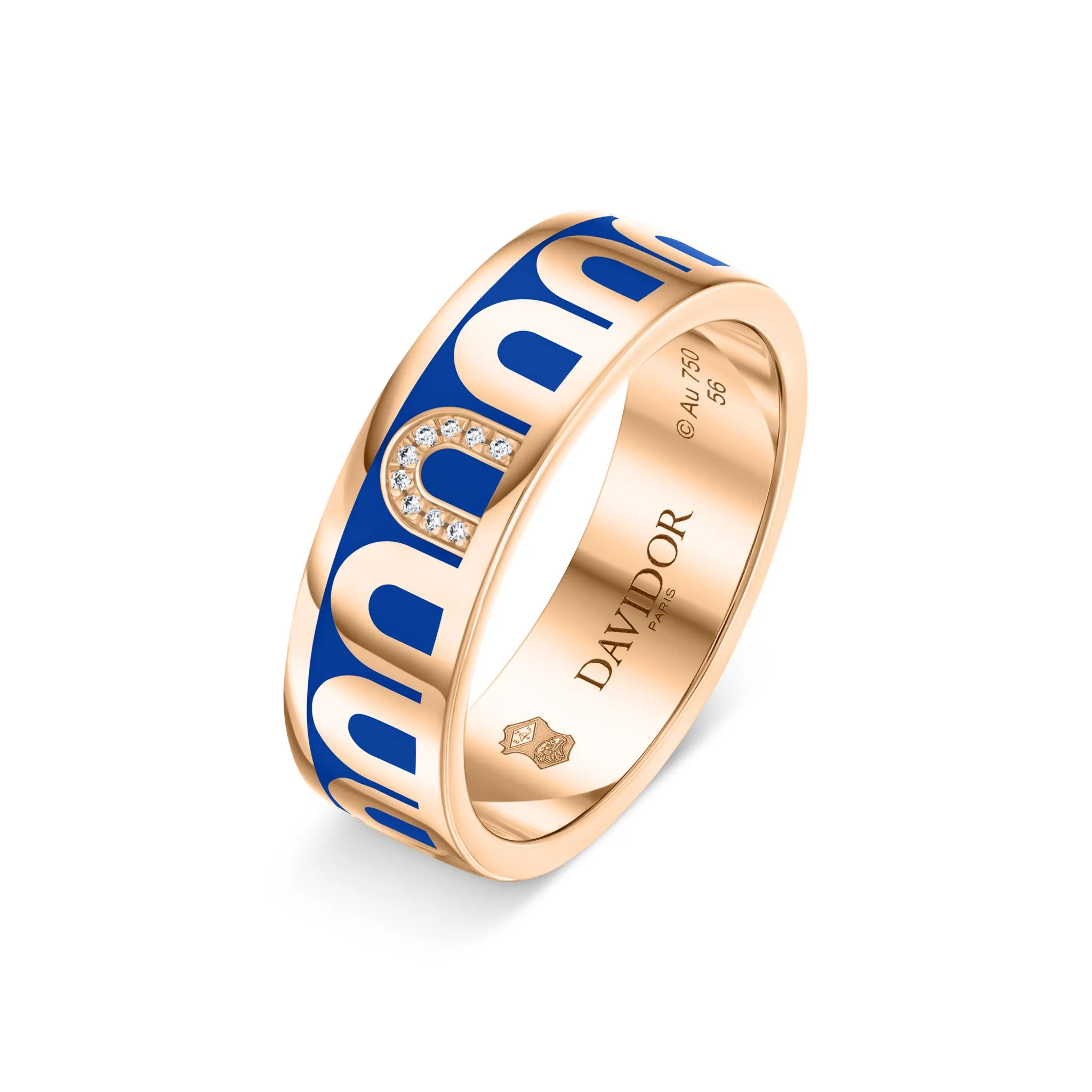LArc de DAVIDOR Ring MM, 18k Rose Gold with Riviera Lacquered Ceramic and Porta Simple Diamonds