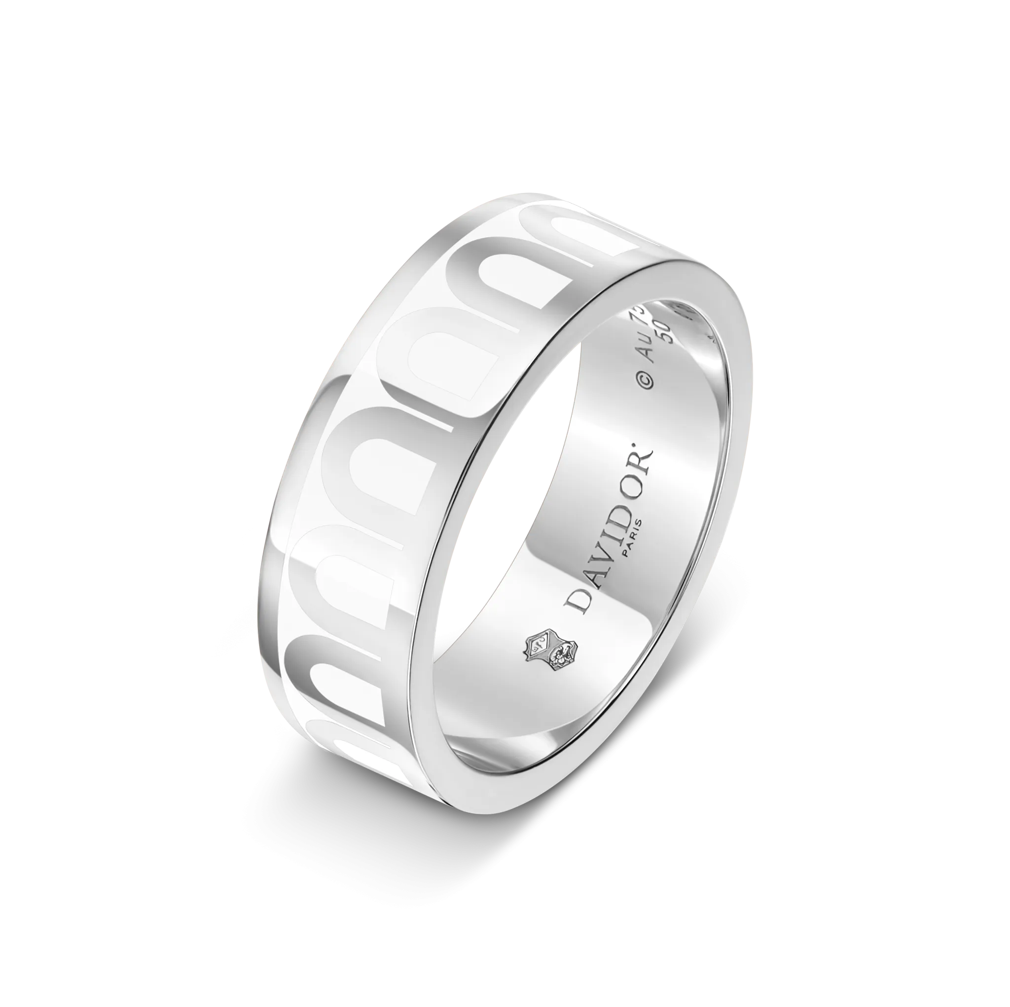 L'Arc de DAVIDOR Ring MM, 18k White Gold with Neige Lacquered Ceramic