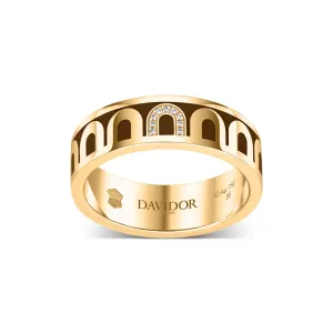 LArc de DAVIDOR Ring MM, 18k Yellow Gold with Cognac Lacquered Ceramic and Porta Simple Diamonds