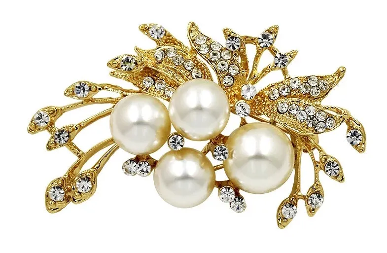 Large Brooch Gold / Silver Flower Rhinestone Crystal BR-099