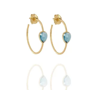 Large Creole Pear Earrings Blue Topaz - 18k Gold