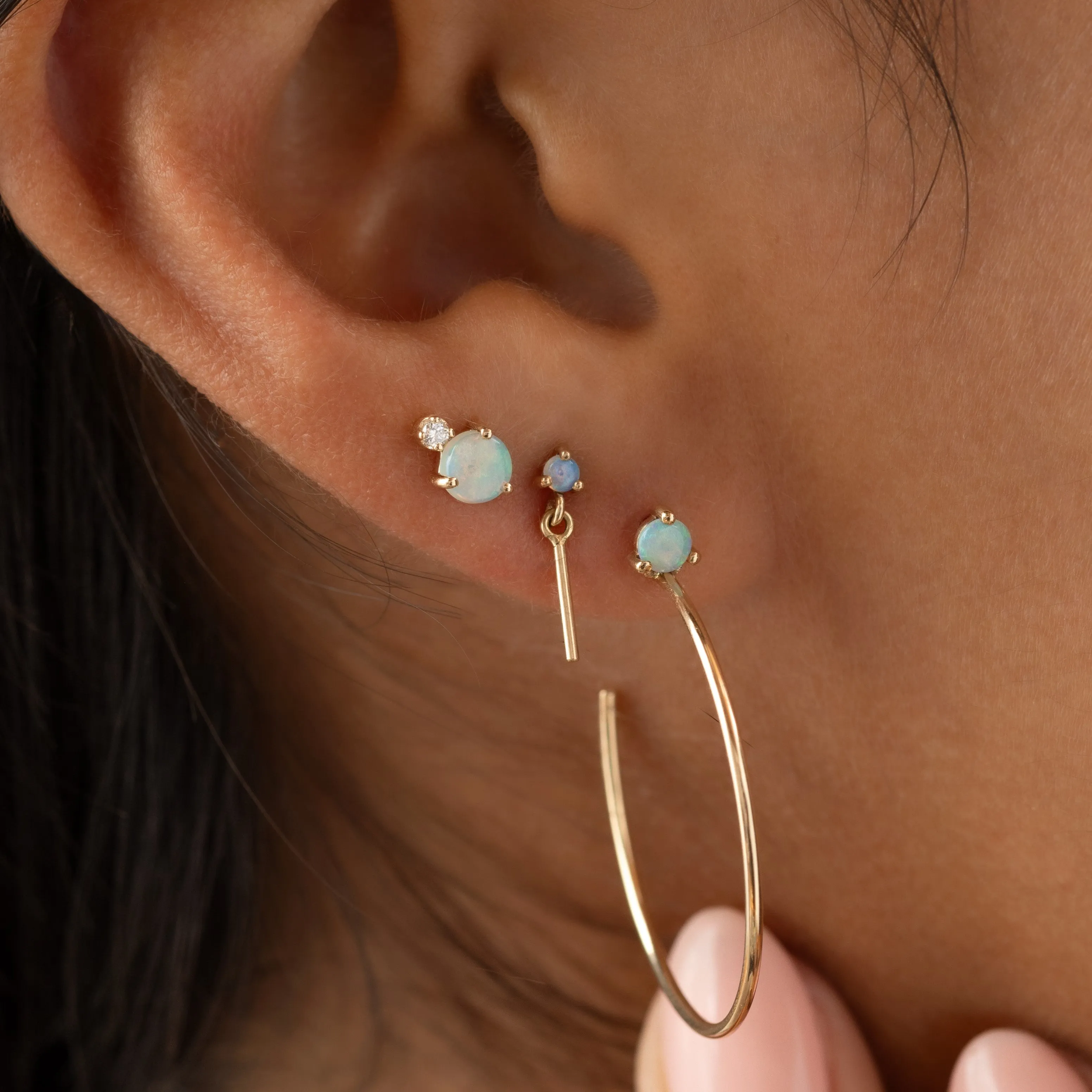 Large Opal Stud Hoops - In Stock