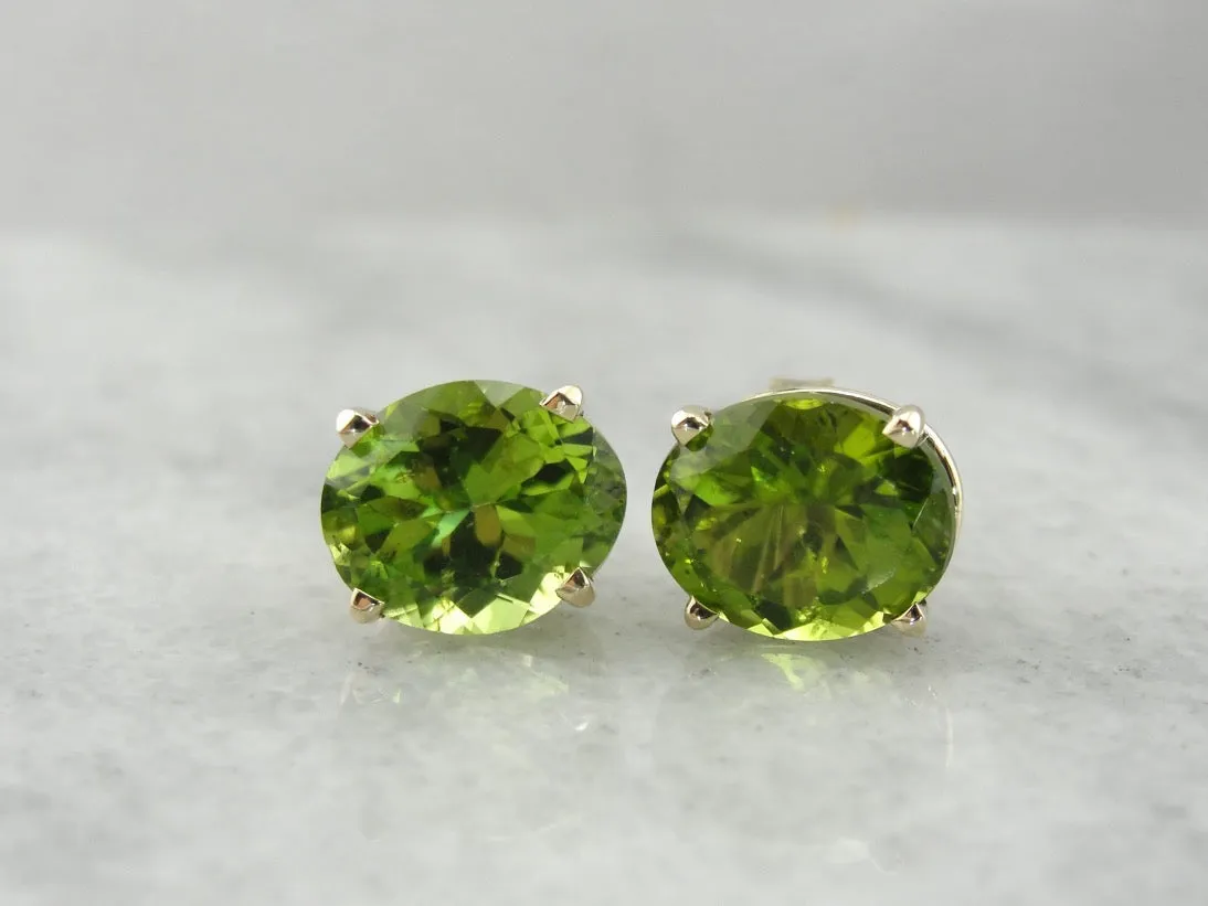 Large Oval Peridot Stud Earrings in Yellow Gold