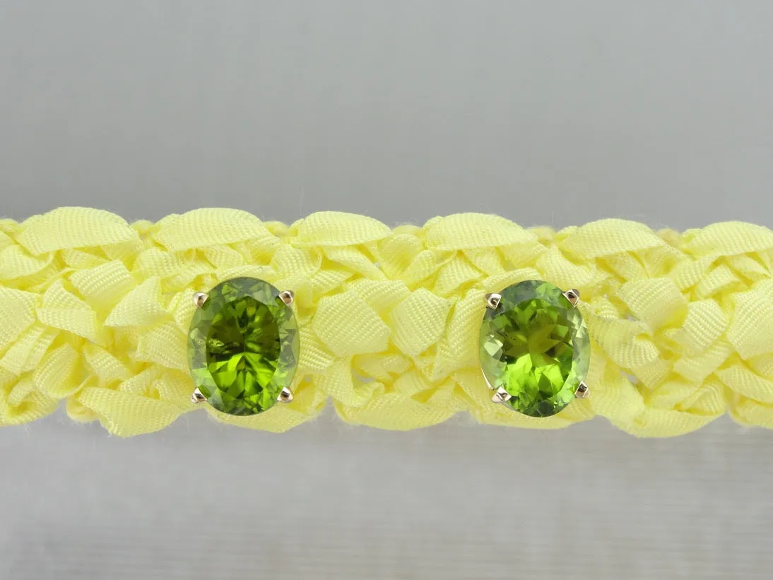 Large Oval Peridot Stud Earrings in Yellow Gold