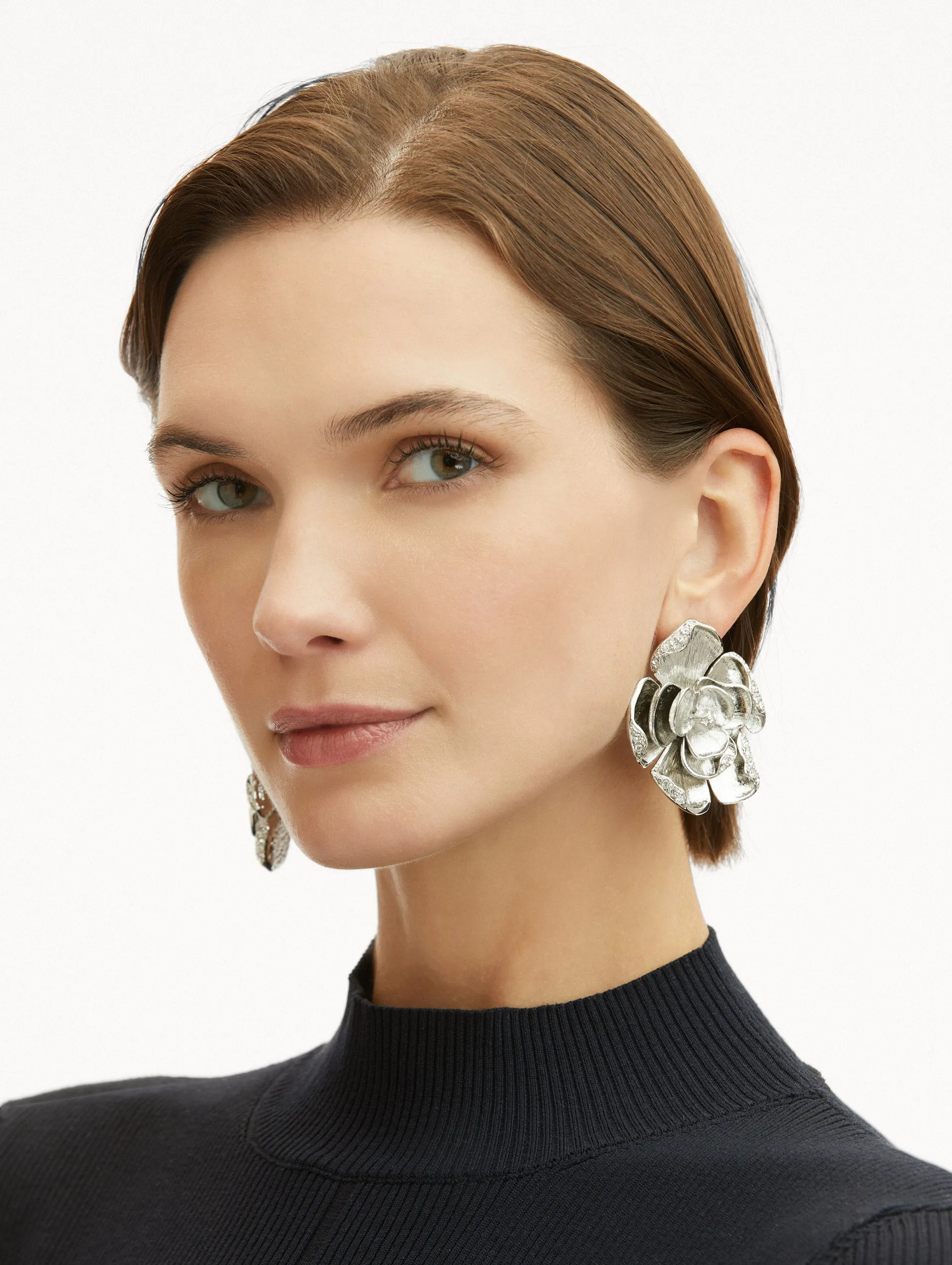 Large Pav?? Rose Clip-On Earrings
