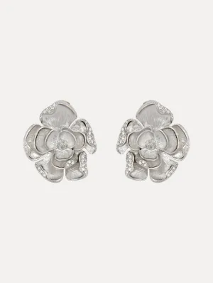 Large Pav?? Rose Clip-On Earrings