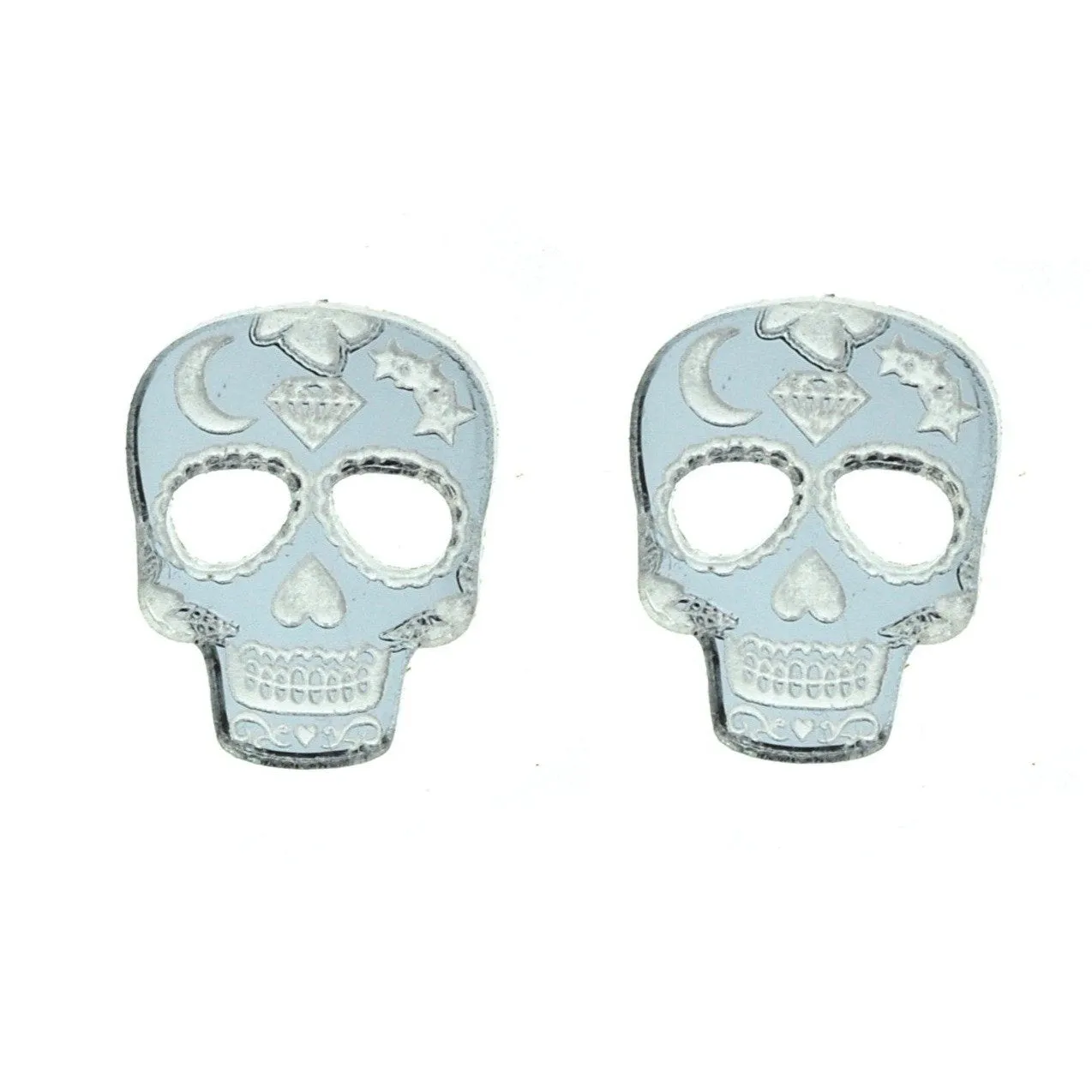 Last Chance! Sugar Skull Earrings in Mirror Silver