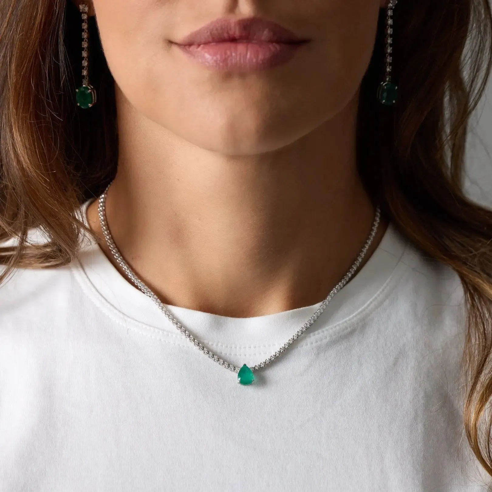 Laura Emerald Drop Diamond Necklace