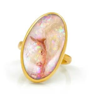 Lola Brooks Large Oval Peachy Amber Boulder Opal Gold Ring