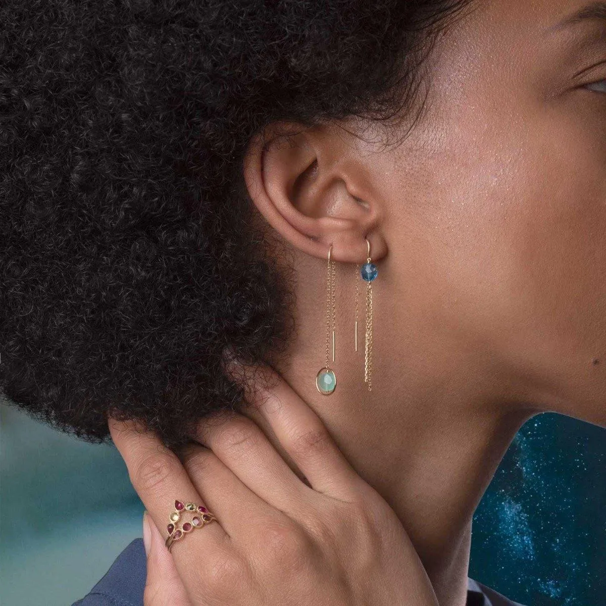 Long Chain Eclipse Earrings Chrysoprase - 18k Gold