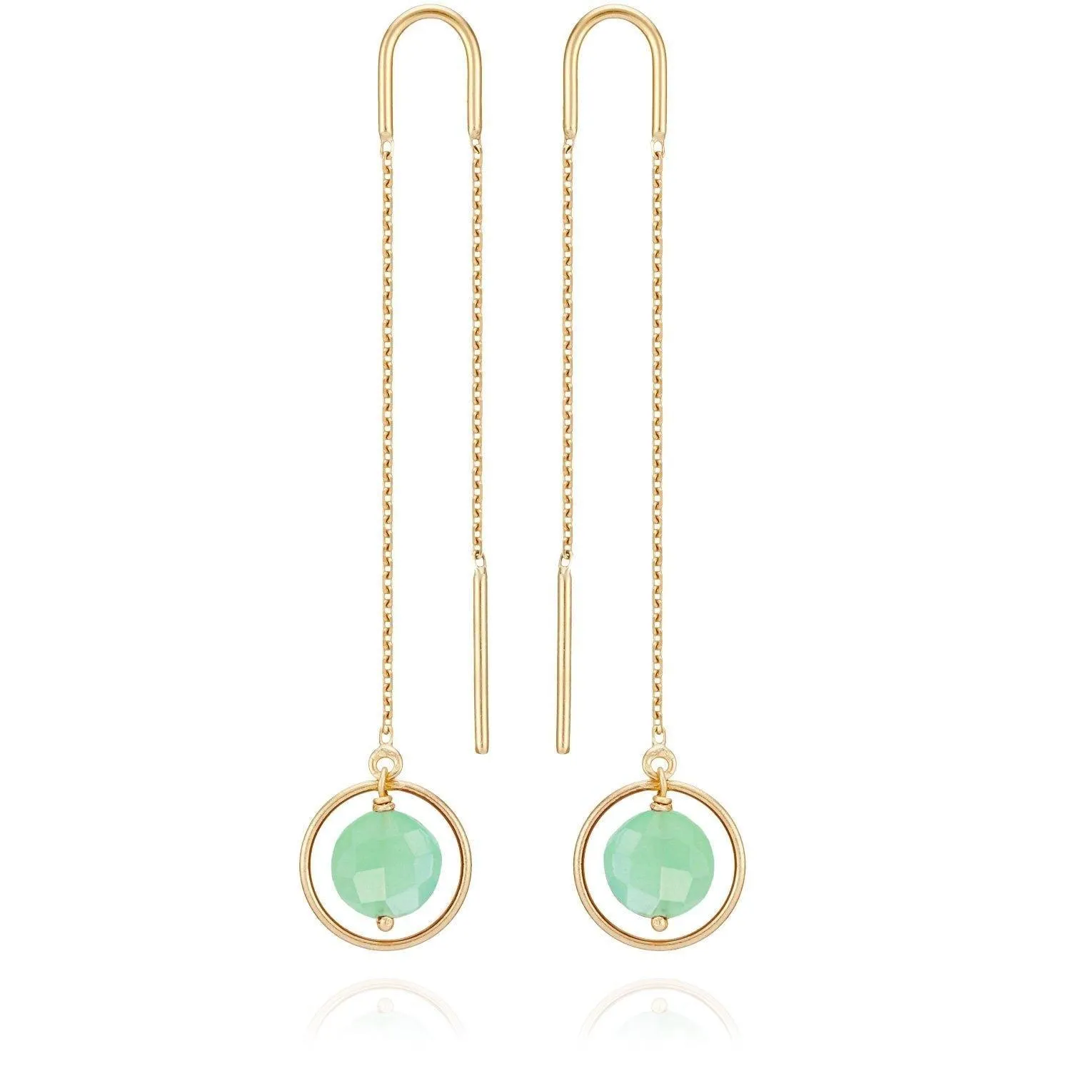 Long Chain Eclipse Earrings Chrysoprase - 18k Gold