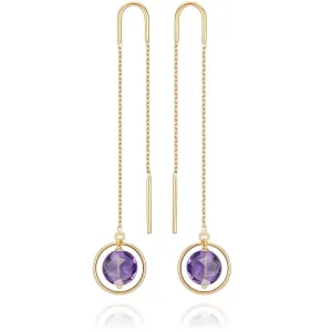 Long Chain Elipse Earrings Amethyst - 18k Gold